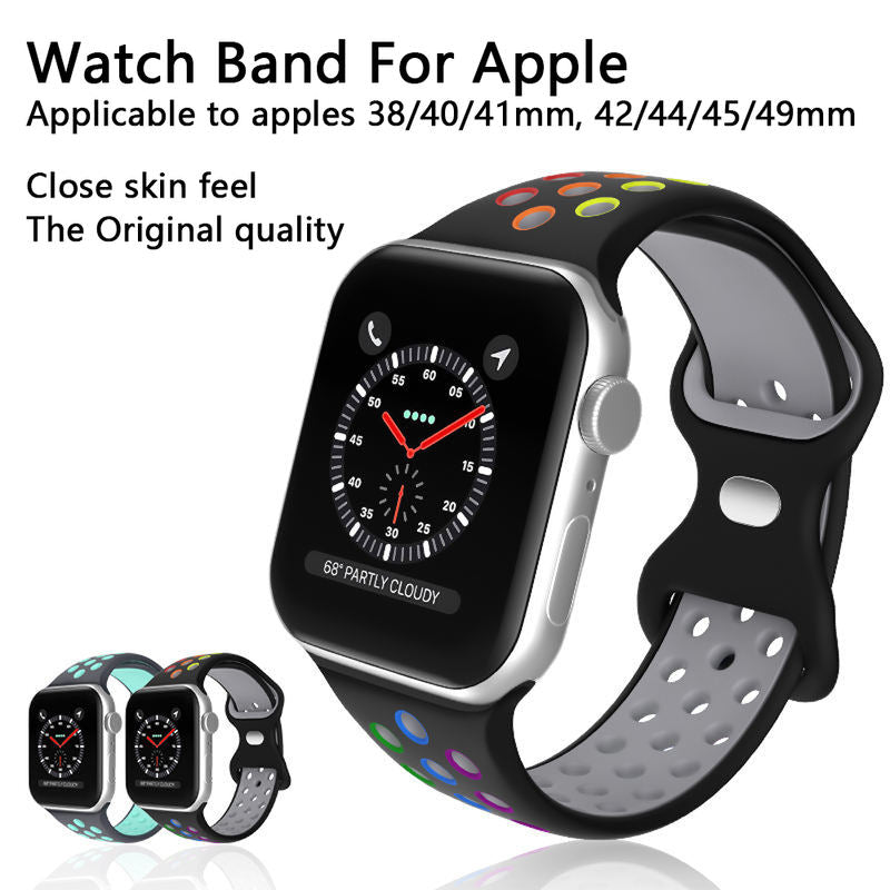 Curea Silicon Dual Color pentru Apple Watch SE3/SE2/SE/11/10/9/8/7/6/5/4/3/2/1 display 42/44/45/46/49mm alb rainbow