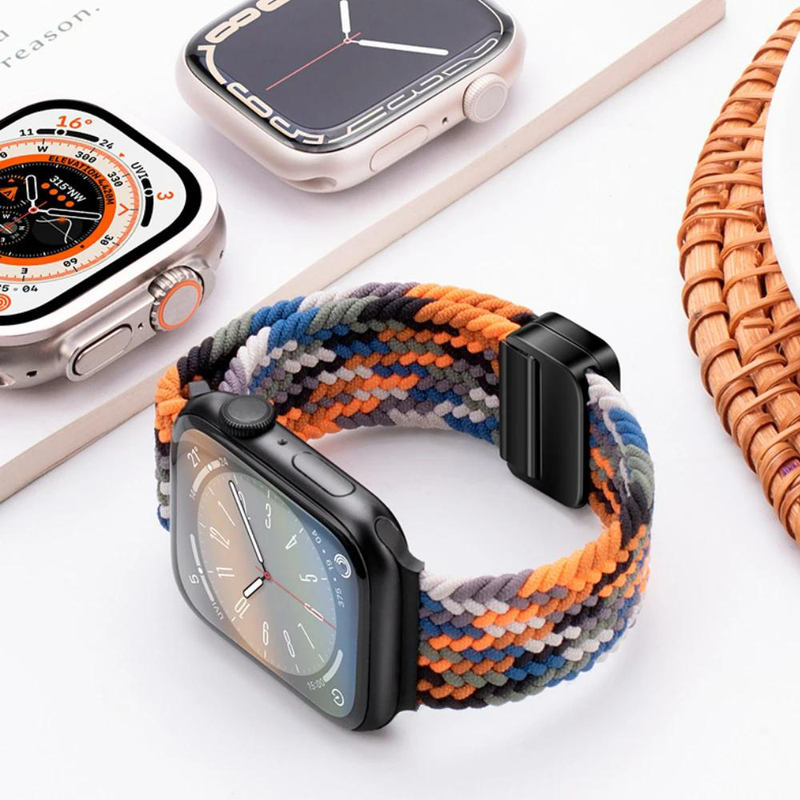 Curea Nylon pentru Apple Watch SE3/SE2/SE/11/10/9/8/7/6/5/4/3/2/1 display 42/44/45/46/49mm black rainbow