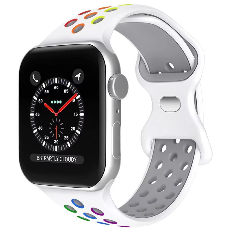 Curea Silicon Dual Color pentru Apple Watch SE3/SE2/SE/11/10/9/8/7/6/5/4/3/2/1 display 42/44/45/46/49mm alb rainbow